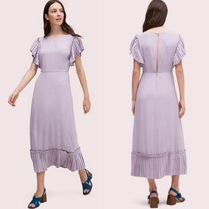 Kate Spade Pleated Crepe Dress Midi Purple Cottagecore NWOT